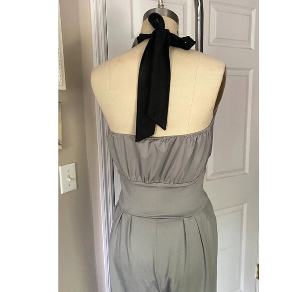 ALLEGRA K Gray Black SASH Halter Mock-wrap Cocktail JUMPSUIT Romper *SMALL* - Picture 6 of 7